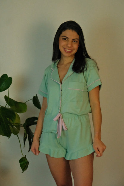Green Soft Short Sleeve Pajama Set