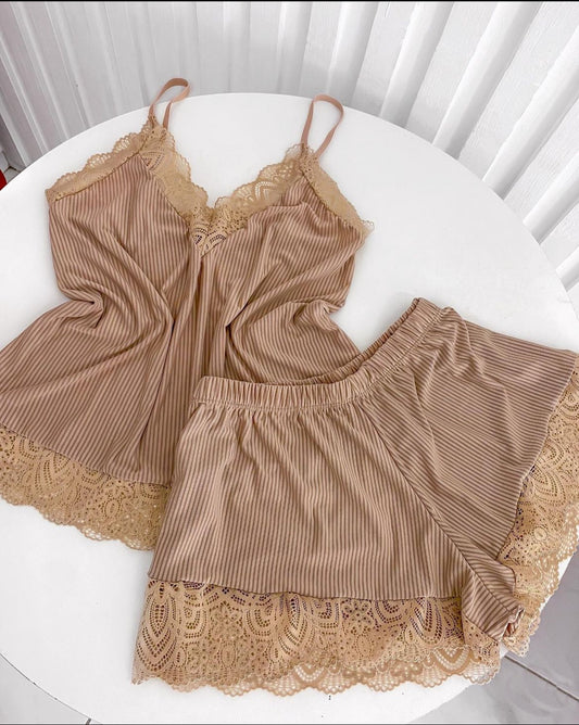 Nina Top and Shorts Set - Beige